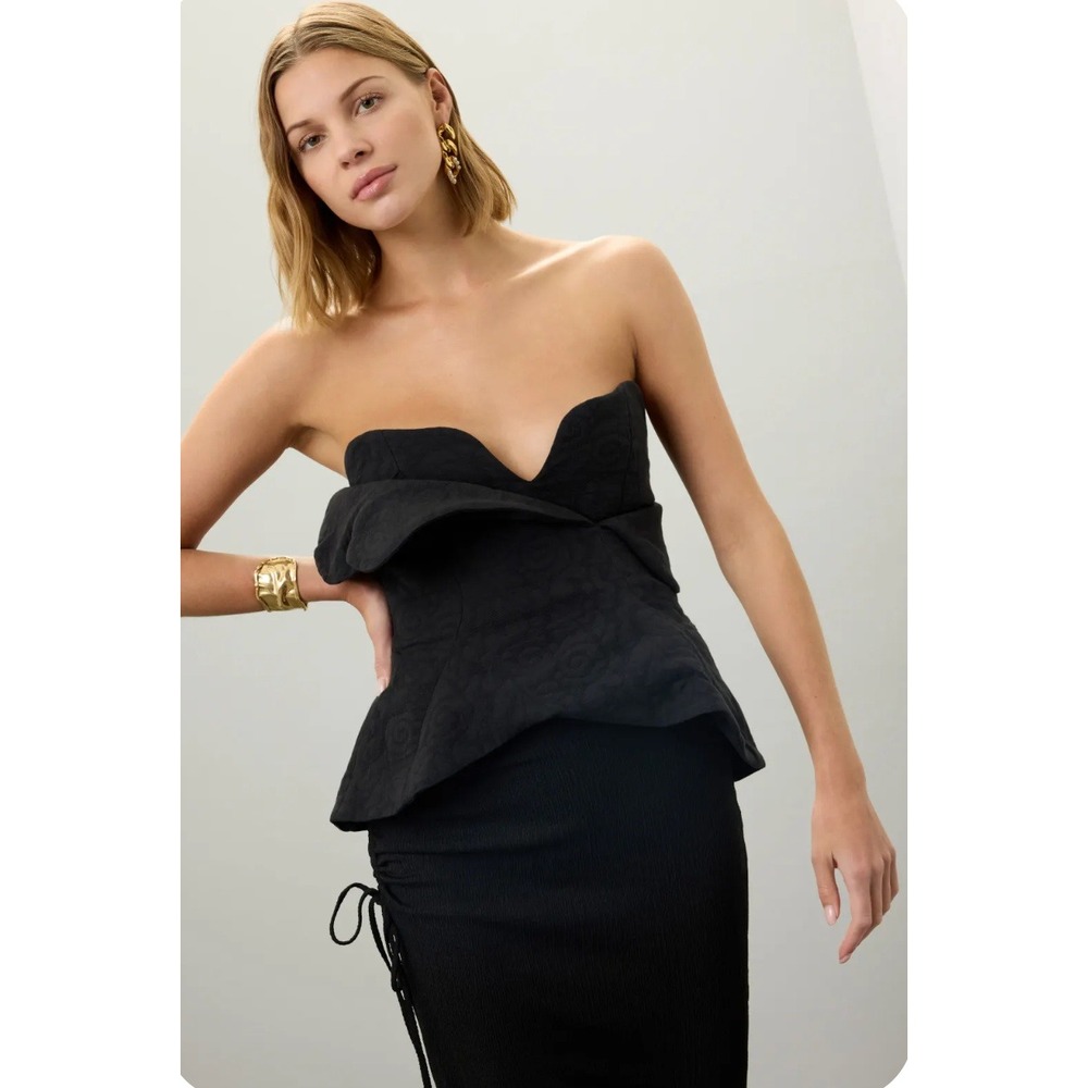 Mara Hoffman Angela Top Black Textured Structural Ruffle Organic Cotton Sz 0